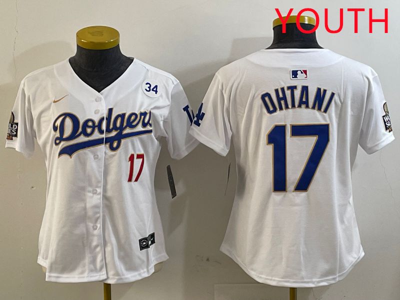 Youth Los Angeles Dodgers #17 Ohtani White Gold Game 2025 Nike MLB Jersey style 5